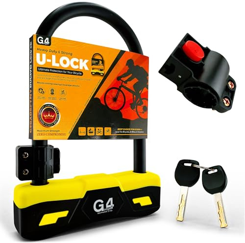 G4GADGET Heavy Duty D Lock for Bike – High-Security Bicycle U Lock with 2 Keys, Anti-Theft Steel Shackle, Weatherproof & Durable – Ideal for Road, Mountain, Electric & Folding Bikes