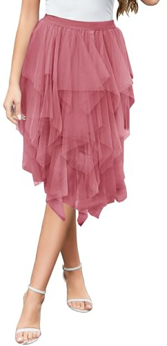 Wikoan Falda de Ulle para Mujer Elegante Vestido Asimétrico de Tres Capas de Tul Transparente con Forro,Falda de Malla Princesa,Rosa Carne,M