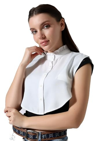 SCHIK Fake Ruffel Collar Detachable Half Shirts Blouse Top for Women Outfits (UK, Numeric, 14, 16, Regular, Regular, White)