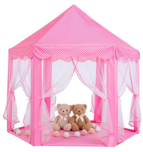 Sumbababy Tentes de Jeu, tentes de Jeu, pour Enfants, château, fée, hexagonale, Jouets pour Enfants ou Tout-Petits, Jeux d'intérieur ou d'extérieur, Rose