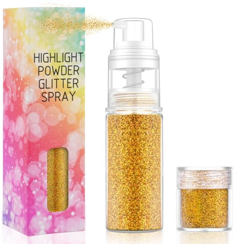 AOOWU Glitter Powder Spray, Shiny Body Glitter Spray for Women Face Glitters with Refills Loose Powder Spray Shimmer Sparkle Powder Makeup Spray for Hair Lip Nails Body Glitter Makeup(Gold)
