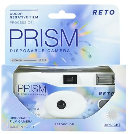Reto Prism 400 - Fotocamera a pellicola usa e getta da 35 mm, 27EXP, ISO400, pellicola negativa a colori, messa a fuoco, facile da usare, flash integrato, monouso (pellicola e batteria incluse)