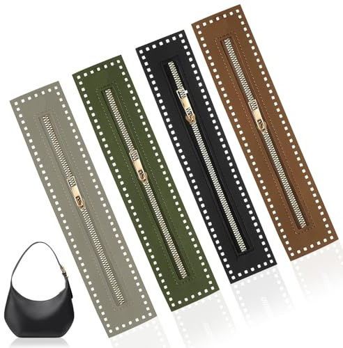4 Stück PU-Leder Reißverschlüsse, 27x5.5cm Reißverschluss zum Häkeln, Näh-Reißverschlussrahmen mit Löchern, 4 Farben Reissverschluss für DIY Häkeltaschen Nähen Bastelprojekte