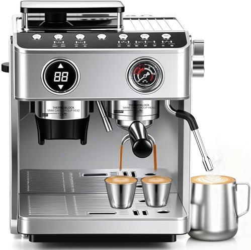 MoraRise Professional 20-Bar Bean to Cup Coffee Machine with Grinder, Milk Frother - 2800W Double Boiler Espresso Machine - Automatic Coffee Maker, 30 Grind Levels, Cleaning Kit, Latte, Cappucino