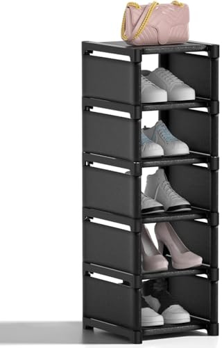 Yeahbo Zapatero Entrada Recibidor Estrecho 6 Niveles, Organizador de Zapatos Negro, Armario Zapatero Pequeño Vertical para Recibidor, Armario, Pasillo, Exterior
