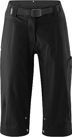 Gonso Ruth 3/4, Damen Fahrradhose 3/4, 2in1 Bikeshorts, Einknöpfbare Radunterhose mit Relax Gel Comfort Sitzpolster, Wasser- und fleckabweisend, Weite Passform, PFC-Frei Schwarz,Gr.42