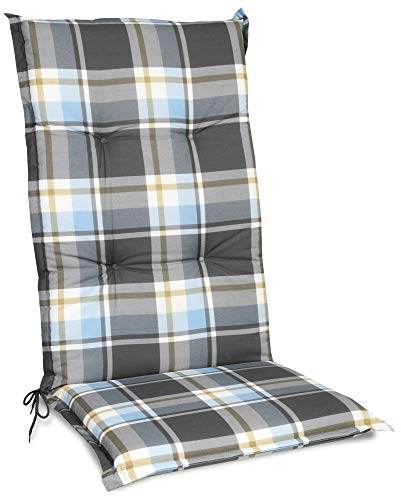 Beautissu Cojín para sillas de Exterior y jardín con Respaldo Alto Sunny BK Azul 120x50x6 cm tumbonas, mecedoras, Asientos cómodo Acolchado Resistente a Rayos UV