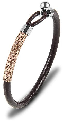 Casisto.J Pulsera de Cuero para Hombre Pulsera Negra Cuentas de Acero Inoxidable con Cuerda de Nylon marrón (21)