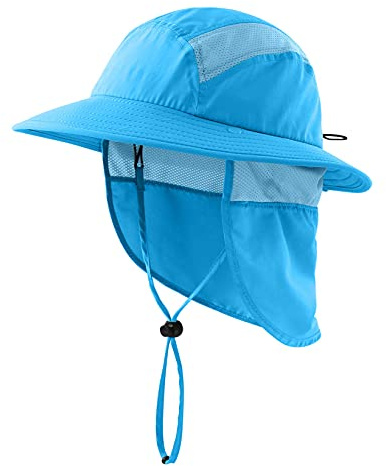 Home Prefer UPF 50+ Boys Sun Hat with Neck Flap Summer Beach Hat Kids Safari Hat (Aqua Blue)