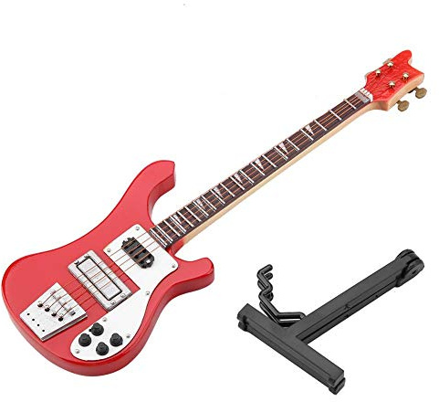 Hilitand Red Miniature Bass ornamenti Guitar Wood Replica Model Ornament con Supporto Regolabile Mini Art Projects