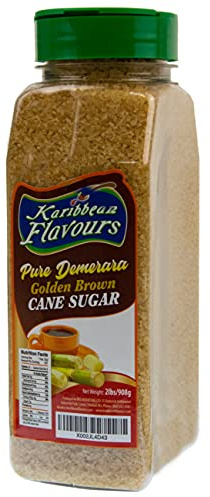 Karibbean Flavours Culinary Demerara Golden Brown Cane Sugar (2lb) | Non GMO | All Natural | Genuine From Demerara Guyana Where It Was Created