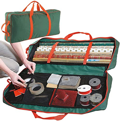 Ram® Jul omslagspapper förvaringsväska tyg presentförpackning förvaring (82 x 34 x 13 cm) för papper, etiketter och rosetter