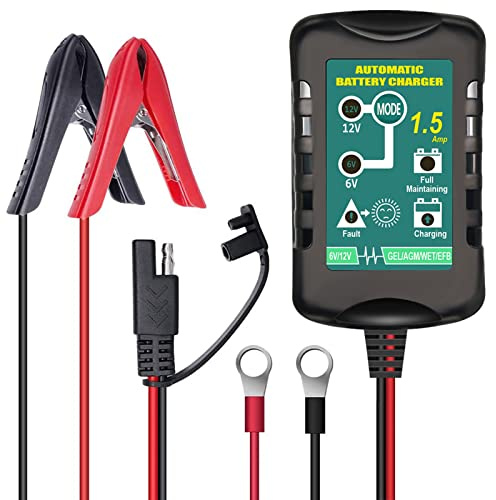 Vemote Trickle Battery Charger Maintainer, 12V / 6V Automatic Smart Battery Charger for Automotive Car Motorcycle Lawn Mower Marine Boat RV ATVs Sealed Lead Acid Battery