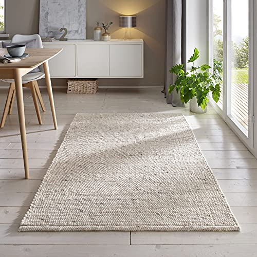 Taracarpet Gewalkter Handwebteppich Helsinki aus hochwertiger Schurwolle hergestellt in der EU fürs Wohnzimmer, Esszimmer, Schlafzimmer und die Küche geeignet 200x240 cm beige