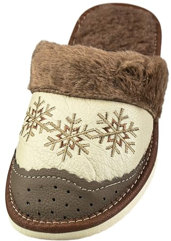 APREGGIO Zapatillas Mujer de Cuero - Suaves de Lana Zapatillas de Casa Mujer - Zapatillas para Mujer con Suela de Goma Sólida - Cómodo Pantuflas Mujer - Zapatillas Casual Mujer Hecho a Mano
