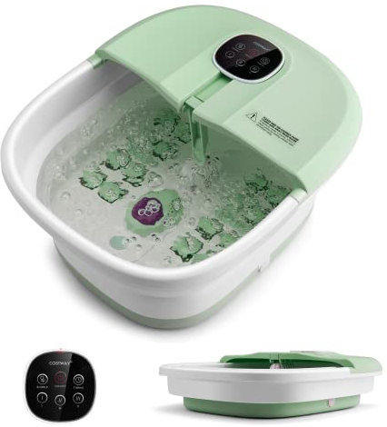 COSTWAY Pediluvio Massaggiatore Piedi Elettrico, Pediluvio Idromassaggio Plantare Pieghevole con Telecomando, 3 Temperature Regolabili, Timer, Fino al 45 (Verde)