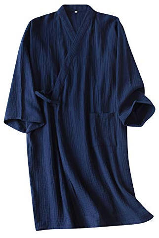 Peignoir de Bain Homme Longue Coton Kimono Robe Pyjama Yukata Robe de Chambre Col V Chemises de Nuit Doux Robe d'été Japonais Vêtements de Nuit pour Voyage l'hôtel Spa Sauna Plage
