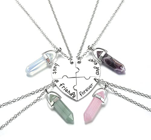 JSDDE Collier avec pendentif en forme de cœur avec cristaux naturels gravés « Best Friends Forever and Ever », 25mm x 20mm, Cristal Métal Pierre