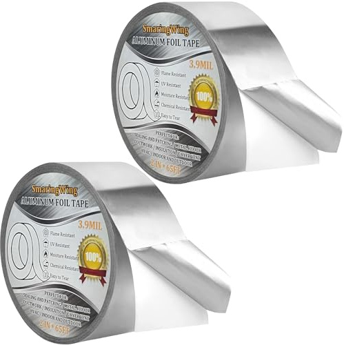 2PCS Premium Aluminum Foil Tape, Silver Metal Duct Tapes (2 x65Feet,3.9mil) with Adhesive Backing, High Temperature Heavy Duty Insulation Tape for Air Ductwork, Dryer Vents, HVAC, Sealing & Patching