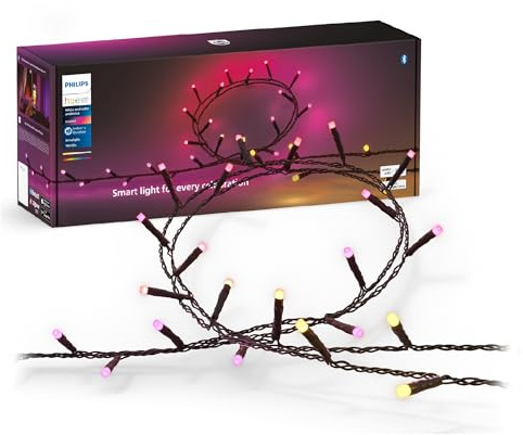 Philips Hue White and Color ambiance, Guirlande Lumineuse festive, 500LEDs, 40 mètres, fonctionne avec Alexa, Google Home et Apple Homekit