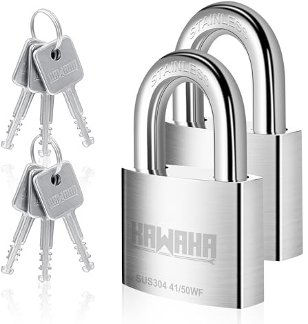 KAWAHA Candado de acero inoxidable de alta seguridad de 50 mm con llave de acero inoxidable para uso en interiores y exteriores (resistente, antioxidante) (50 mm, con llave igual, 2 unidades)
