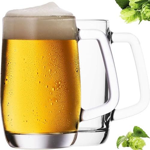PLATINUX Juego de 2 jarras de cerveza con asa de cristal, 300 ml (máx. 375 ml), jarras de cerveza de 0,3 l