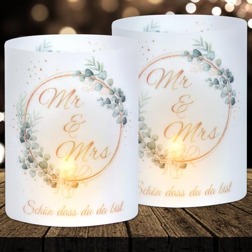 Lot de 16 photophores décoratifs de table pour mariage, noces d'or, noces d'argent, décoration Mr & Mrs, « Schön dass Du Da bist », convient pour bougies chauffe-plat ou bougies