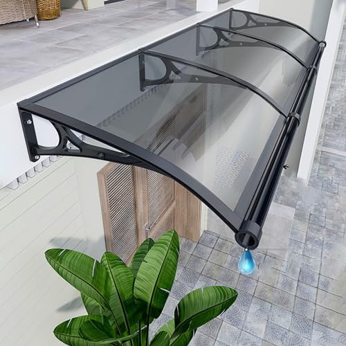 Door Awnings Exterior, Roofing Canopies, Polycarbonate Cover Awnings, Rain Shelter for Doors Entrance, Door Canopy Window Awning w/Large Sink, UV, Rain/Snow Protection-Smoke Gray-60x210cm/24x83in
