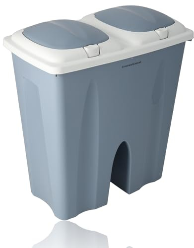 Doble cubo de basura de 50 litros (2x 25L) - Papelera doble - Separación de basura con sistema de separación (azul)