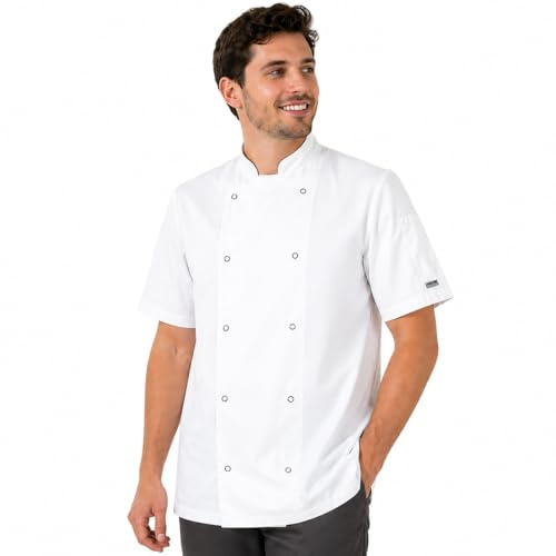 BWOLF Nozomi - Chaqueta de Cocinero Unisex para Mujer, Color Negro y Blanco, Uniforme de Chef Profesional, Manga Corta, blanco1, XXXL