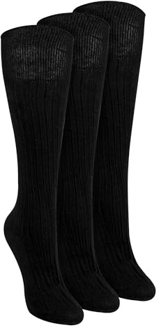 Sock Snob 3 Pairs 100% Cotton Knee High Socks For Women Breathable Extra Soft Long Socks (4-8, Black)