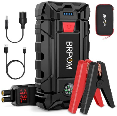 BRPOM Auto-Starthilfe 6000A 26800mAh 12V Autobatterie-Booster (für alle Benziner oder 10,0 l Diesel) Starthilfe mit QC3.0-Schnellladung Lange Standby-Zeit