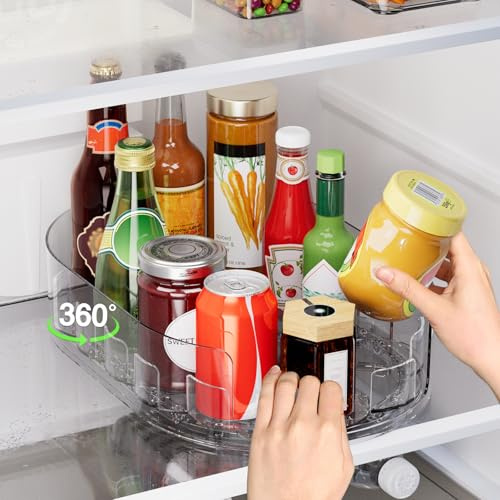 ONADAK Lazy Susan Turntable Organiser for Fridge, 360°Rotating Spice Racks for Kitchen Cabinet, Fridge and Pantry Organizer, 13 x 8.5 Clear PET Revolving Condiment Holder