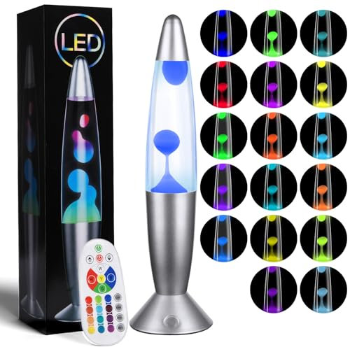 HOTUT Lampada Lava LED Rilassante, Lava Lamp Colorata 35.5cm con Telecomando, 17 Colori Lampada a Movimento Liquido, Cera Bianco, Liquido Trasparente, per Bambini Adulti Decorazione di Casa