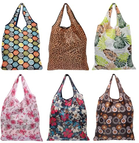 Yoicn Lth 6 Pcs Foldable Shopping Bag in Pouch, Reusable Shopping Bags, Waterproof Portability Foldable Bags for Daily Use, Travel, Picnic