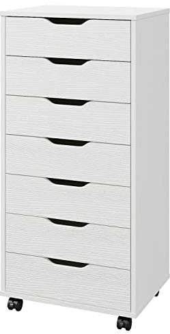 Panana 5/7 Drawers Chest, Mobile File Cabinet with Wheels Storage Organiser Chest Home Office Dresser Cabinet Side Filing Cupboard (White, 7 Drawers)