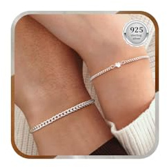 J.Fée 2 Stück Partner Armbänder Paar Armbänder Freundschaftsarmbänder Couple Armband Silber 925 Damen Partnerarmbänder Permanent Armband mit Herz Zirkonia Paar Geschenke Mutter Tochter Geschenk