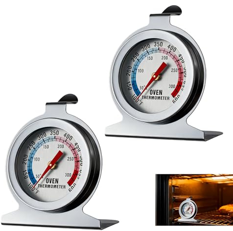 UIHRLM 2PCS Oven Thermometers, 50～300℃/100～600℉ Double Scalle Oven Thermometer for Inside Oven, Hang/Stand Stainless Steel Dial Oven Thermometer for Baking Grilling Cooking Kitchen Home Restaurant