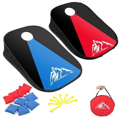 OBOVO Set di lancio per cornhole pieghevole 2 in 1, portatile, per esterni, con cornice in PVC, 10 pouf e borsa per il trasporto, per bambini, cortile, prato, spiaggia, campeggio