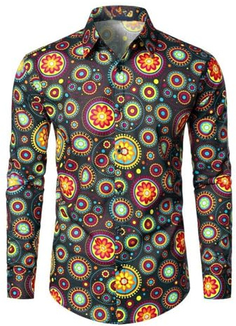 Camisas Hombre Verano,Camisa Hawa Iian para Hombre Camisa de Negocios con Estampado Floral Camisa Informal de Manga Larga con Botones