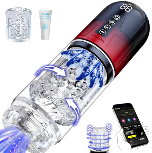 Masturbatore Uomo con Manicotto Extra, APP Sexytoysys Uomo con 9 Modalità Telescopica Rotazione Suzione Vibrazione, Pompa per Pene con Ingrandimento in 12 Secondi, Impermeabile per idromassaggio