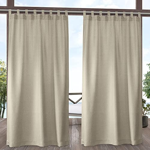 Exclusive Home Biscayne Indoor/Outdoor Two Tone Textured Hook-and-Loop Tab Top Curtain Panel Pair, 54x84, Natural, Set of 2