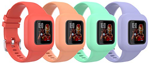 TiMOVO Kinder Uhrarmband Kompatibel mit Garmin Vivofit jr 3 4 Stück Weiche Silikon Ersatzband Verstellbare Uhrenarmband Sportarmband für Junge Mädchen - Red & Orange & Light Green & Light Purple