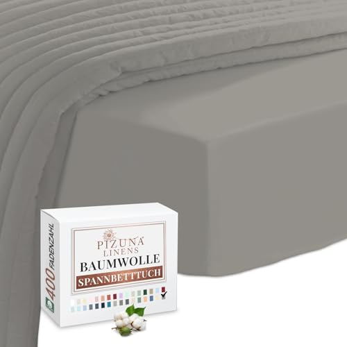 Pizuna 400 Fadenzahl Baumwolle spannbettlaken 170x200-180x200cm Aschgrau, 100% Langstapelige Baumwolle Spannbetttuch, Weiche Mako Satin-Webart passt bis zu 40 cm Matratzenhöhe