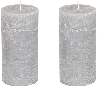 Stubbljus rustik uppsättning om 2 – blockljus, blockljus, ljus, adventkrans, advent – inget sot – brinntid: 120 timmar – många färger – 10 x 20 cm (grå)