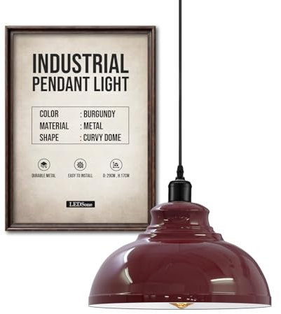 LEDSone Lampada a sospensione industriale retrò vintage lampadario lampada illuminazione da soffitto paralume in metallo per ristorante soggiorno camera da letto cucina bar corridoio (Borgogna)