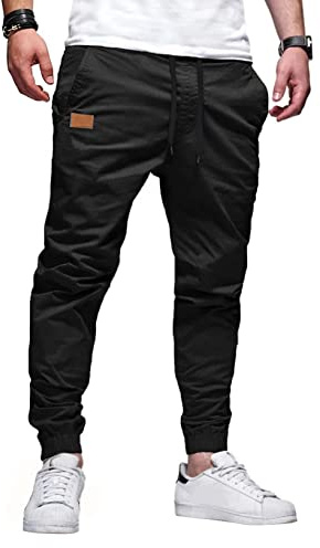JMIERR Mens Casual Joggers Pants - Cotton Drawstring Chino Cargo Pants Hiking Outdoor Twill Track Jogging Yoga Sweatpants Travel Essentials Jogger Work Pants with Pockets for Men, 2XL, A Black