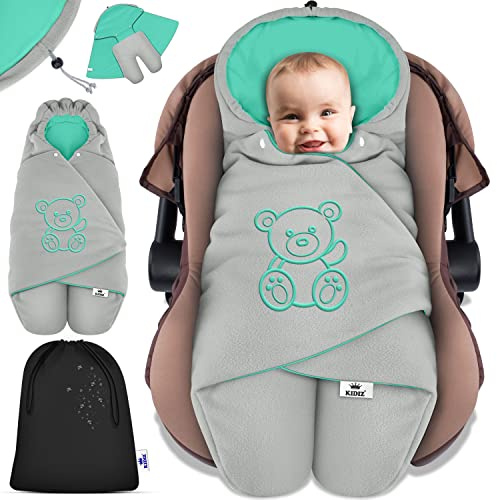 KIDIZ® Baby Einschlagdecke Babyschale Winter Herbst Babydecke mit Tasche Universal Fußsack kompatibel mit Maxi-Cosi, Römer, Buggy, Kinderwagen & Autositz isolierend gegen Wind, Nässe & Kälte