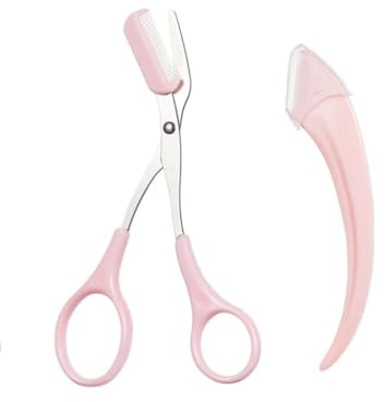 GIMIRO 2 Stück/Pack Augenbrauenstrimmer Augenbrauenschere mit Augenbrauenkamm Augenbrauen Rasierer Manueller Rasierer zur Haarentfernung Schminkwerkzeuge (PINK)