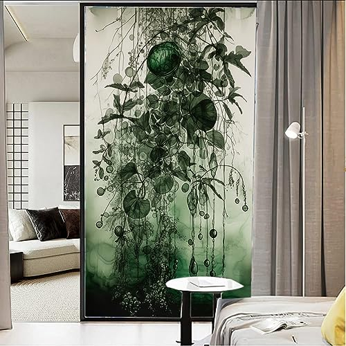 Grüne Pflanzen, Sichtschutzfolie für Fenster, botanische Blätter, positiv, modern, Buntglas-Fensterfolie, Sonnenblockierung, Wärmeregulierung, dekorative Fensterabdeckung für Zuhause, Büro, 80 x 120